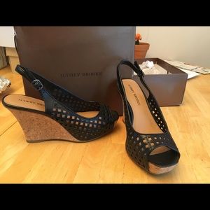 Audrey Brook cork heels black new in box